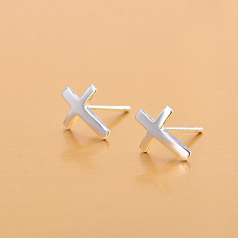S925 sterling silver earrings fashionable earrings for women smooth cross earrings