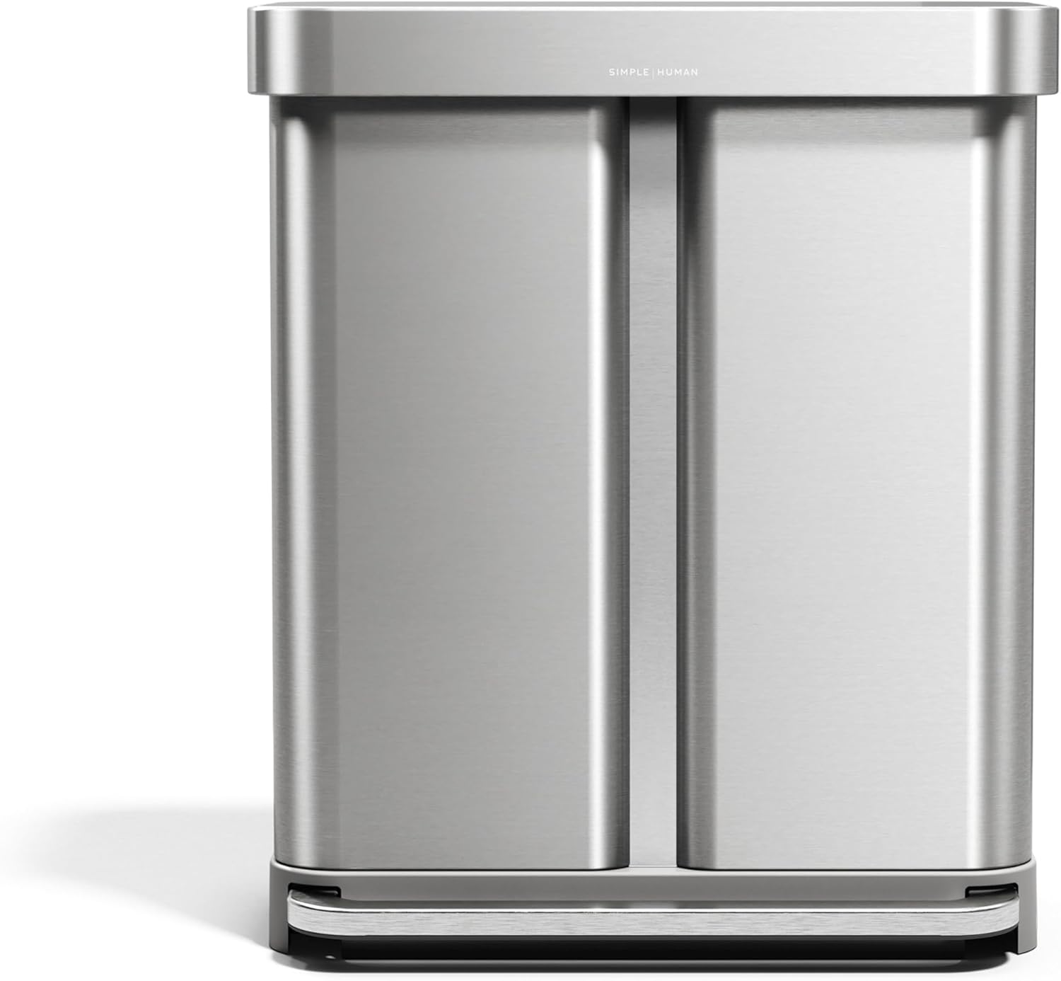 simplehuman 58 Liter / 15.3 Gallon Rectangular Hands-Free Dual Compartment Recycling Kitchen Step Trash Can with Soft-Close Lid, Brushed Stainless Steel