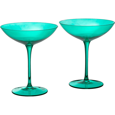 Champagne Coupes 12oz by The Wine Savant - Colorful Champagne Glasses, Prosecco, Mimosa Glasses Set, Cocktail Glass Set, Bar Glassware Luster Glasses (2, Teal)