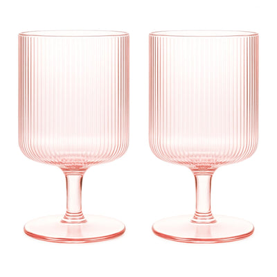 Khen Ripple Textured Blush Pink Stemmed Glass Wine Goblets | Set of 2
