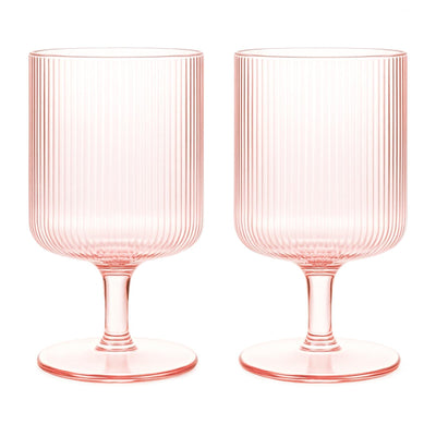 Khen Ripple Textured Blush Pink Stemmed Glass Wine Goblets | Set of 2