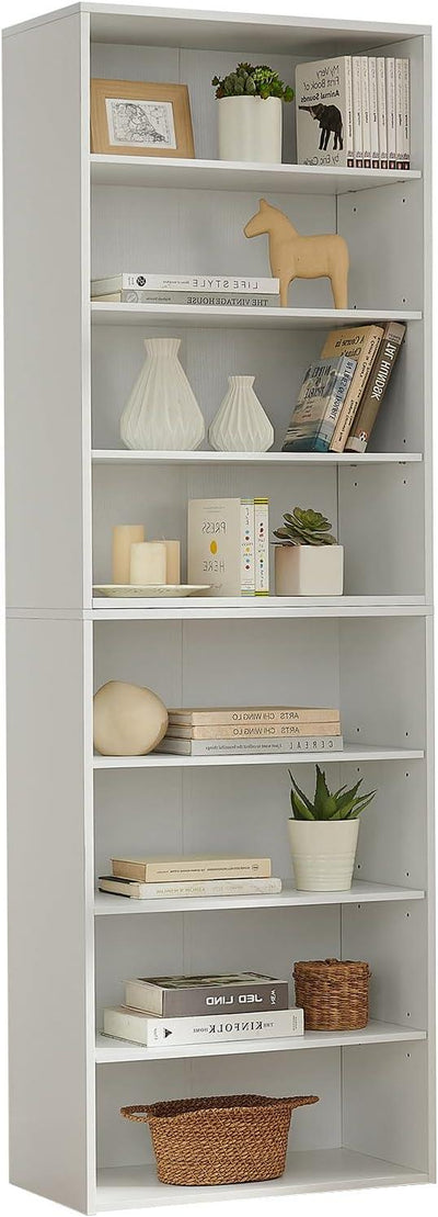 71 Inch Tall 8-Shelf Bookcase, Wood Bookshelf Storage Organizer Adjustable Shelf for Home Office Living Room, Converts into Two 4-Shelf Bookshelves, White