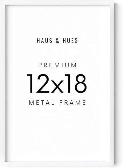 HAUS AND HUES 12x18 White Picture Frame - White 12x18 Frame Aluminum, Vertical & Horizontal Hanging, Shatterproof Plexiglass - Ideal for Home, Room, Office Decor (12x18 in, White)