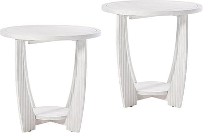 Rustic Farmhouse end Table X 2P with Storage Shelf, French Country Accent Side Table for Family, Dinning or Living Room, Small Spaces, Modern, Round, White
