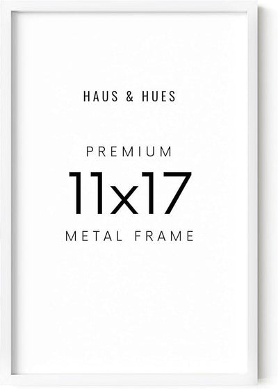 HAUS AND HUES 11x17 White Picture Frame - 11X17 Poster Frame - Aluminum, Vertical & Horizontal Hang, Shatterproof Plexiglass, Perfect for Home, Room, Office (11x17 in, White)