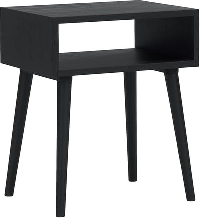 NTC Solid Oak Zoe Nightstand, Mid Century Modern Side Table Bedroom, Bedside Furniture, Night Stand, End Table, Easy Assembly - Burnt Black