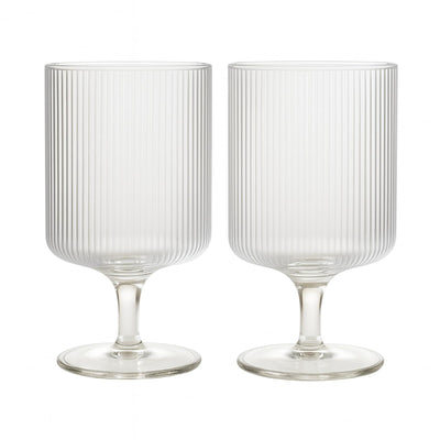 Khen Textured Clear Glass Ribbed Modern Elegant Wine Goblets | Set of 2