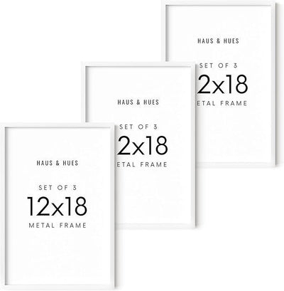 HAUS AND HUES 12x18 White Metal Picture Frames - Features Premium Aluminum, Vertical & Horizontal Hang, Shatterproof Plexiglass - Perfect for Home, Room, Office (12x18 in, White, Set of 3)