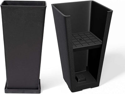 La Jolíe Muse Tall Planters 20 Inch, Flower Pot Pack 2, Patio Deck Indoor Outdoor Garden Tree Planters (Black)