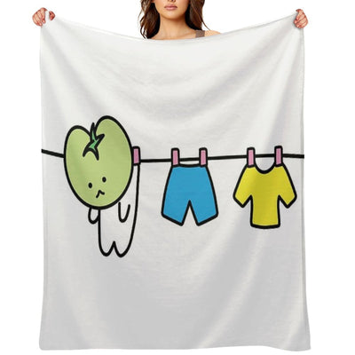 Kawaii Green Tomato Mascot No. 8 Wrinkle-free Throw Blanket