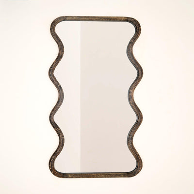 Wavy Full-Length Wall Mirror with Mango Wood Frame, 36x72