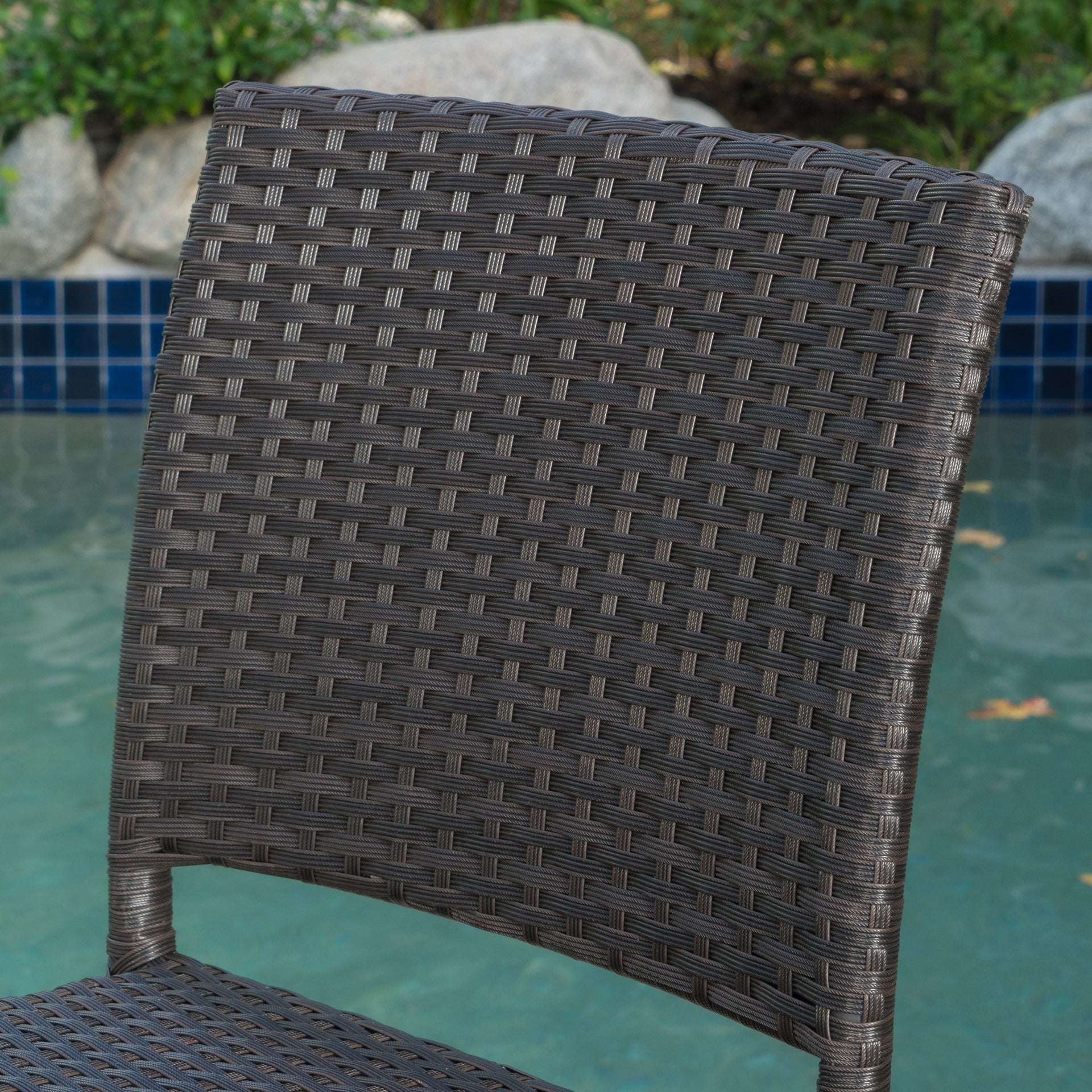 29' Outdoors PE Rattan Armless Barstools, Set of 2, Dark Brown