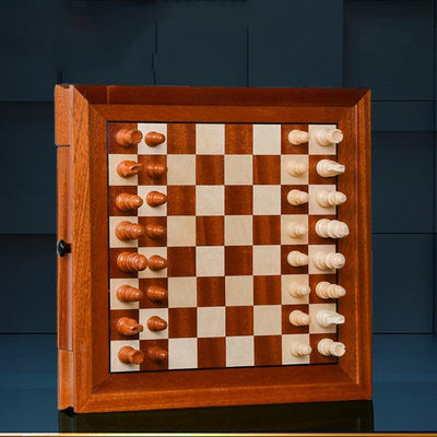 Drawer style solid wood veneer splicing chessboard magnetic chess box set