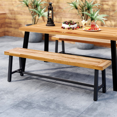 63 Inch 3-Person Acacia Patio Wood Outdoor Backless Bench-Set of 2