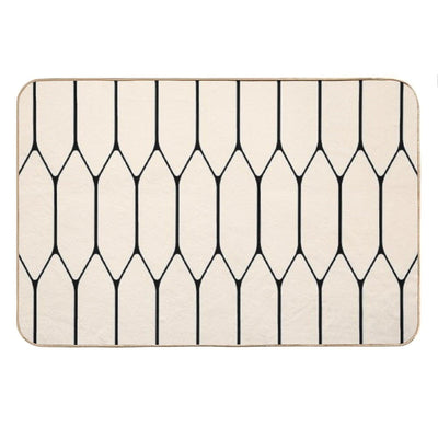 Long Honeycomb Minimalist Geometric Pattern in Black And Almond Cream Bath Mat