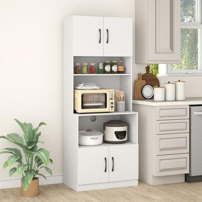 66 Inch Kitchen Pantry Cabinet with Charging Station and Adjustable Shelves for Dining Room-White