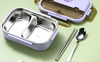 Microwaveable stainless steel compartmentalized insulated lunch box with cutlery