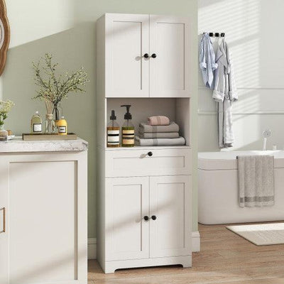 67.5 Inch Tall Modern Freestanding Floor Storage Cabinet with 4 Doors and 1 Drawer-White