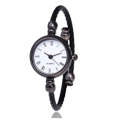 Women's Watches Bracelet Style Opening Simple Retro Art Fashion Watches Women's Fashion Quartz Watch Relogio Feminino(black belt)