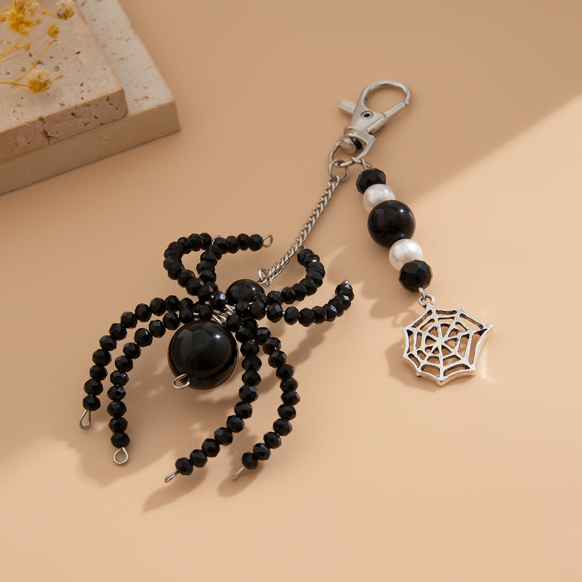 3-piece Sunflower Crystal Keychain White Pearl Weaving Spider Accessory Set