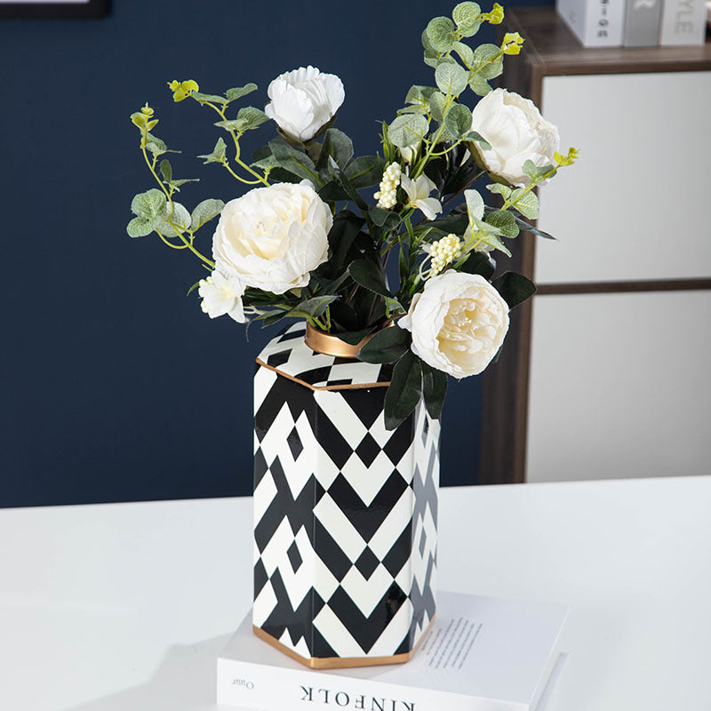 Geometric Black and White Striped Storage Jar Household Ceramic Candy Sealed Jar Vase Sundries Container Home Decoration