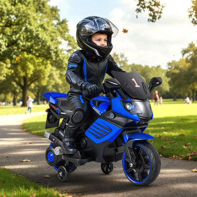 6V Kids Motorcycle with Headlights Music and Detachable Training Wheels-Navy