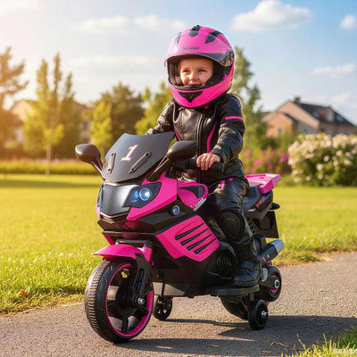 6V Kids Motorcycle with Headlights Music and Detachable Training Wheels-Pink