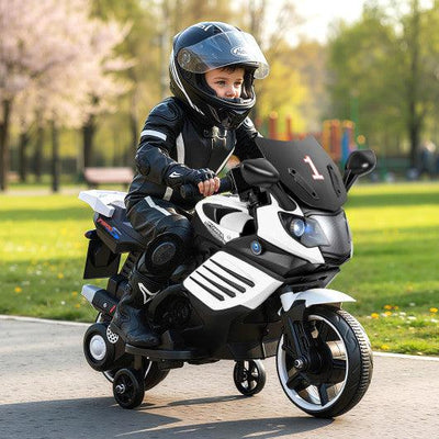 6V Kids Motorcycle with Headlights Music and Detachable Training Wheels-White