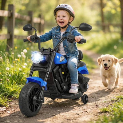 6V Kids Motorcycle with Headlight and Music and Training Wheels-Navy