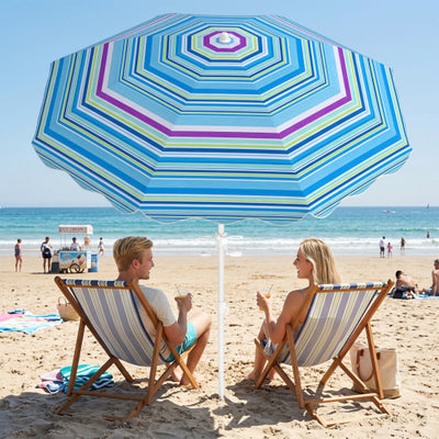 6.5 FT Beach Umbrella UPF 50+ with Sand Anchor for Garden Pool-Blue