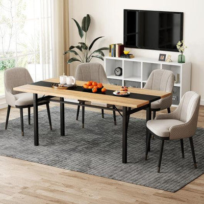 6 Feet Dining Table with Heavy-Duty Metal Frame for 6-8 People-Natural