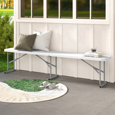 6 Feet Plastic Folding Bench Portable Seat with Handle and Lock-White