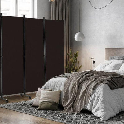 6 Panel 5.7 Feet Tall Rolling Room Divider on Wheels-Brown