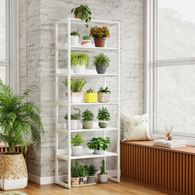6-Tier Book Shelf with Metal Frame and 4 Anti-Tipping Kits Detachable Shelves-White
