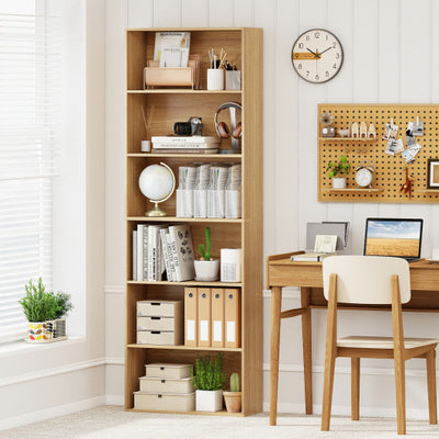 6-Tier Bookcase with 6 Open Shelves and Anti-Toppling Kits-Natural