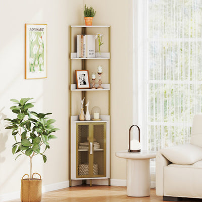 6-Tier Corner Shelf 67 Inches Tall Corner Bookshelf with Cabinet Industrial Bookcase-White
