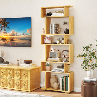6-Tier Geometric Bookshelf with 2 Anti-Tipping Kits for Home Office-Wood