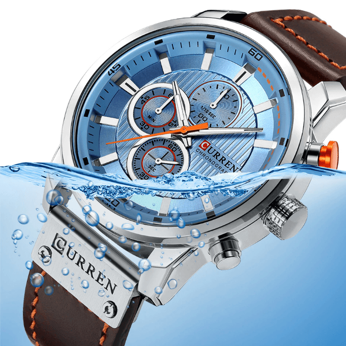 Men's Waterproof Elegant Sport Watch With Chronometers Day View, Leather Belts And Hardlex Scratch Resistant Glass Perfect Gift For Him