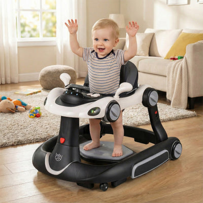 6-in-1 Baby Walker with Canopy Portable Activity Center Bouncer Rocker Combo with Music-White