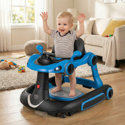 6-in-1 Baby Walker with Canopy Portable Activity Center Bouncer Rocker Combo with Music-Blue