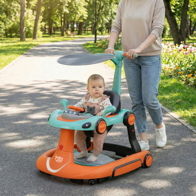6-in-1 Baby Walker with Canopy Portable Activity Center Bouncer Rocker Combo with Music-Green