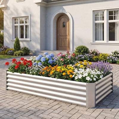6 x 3 x 1 FT Galvanized Raised Garden Bed with Open-Ended Base-Silver