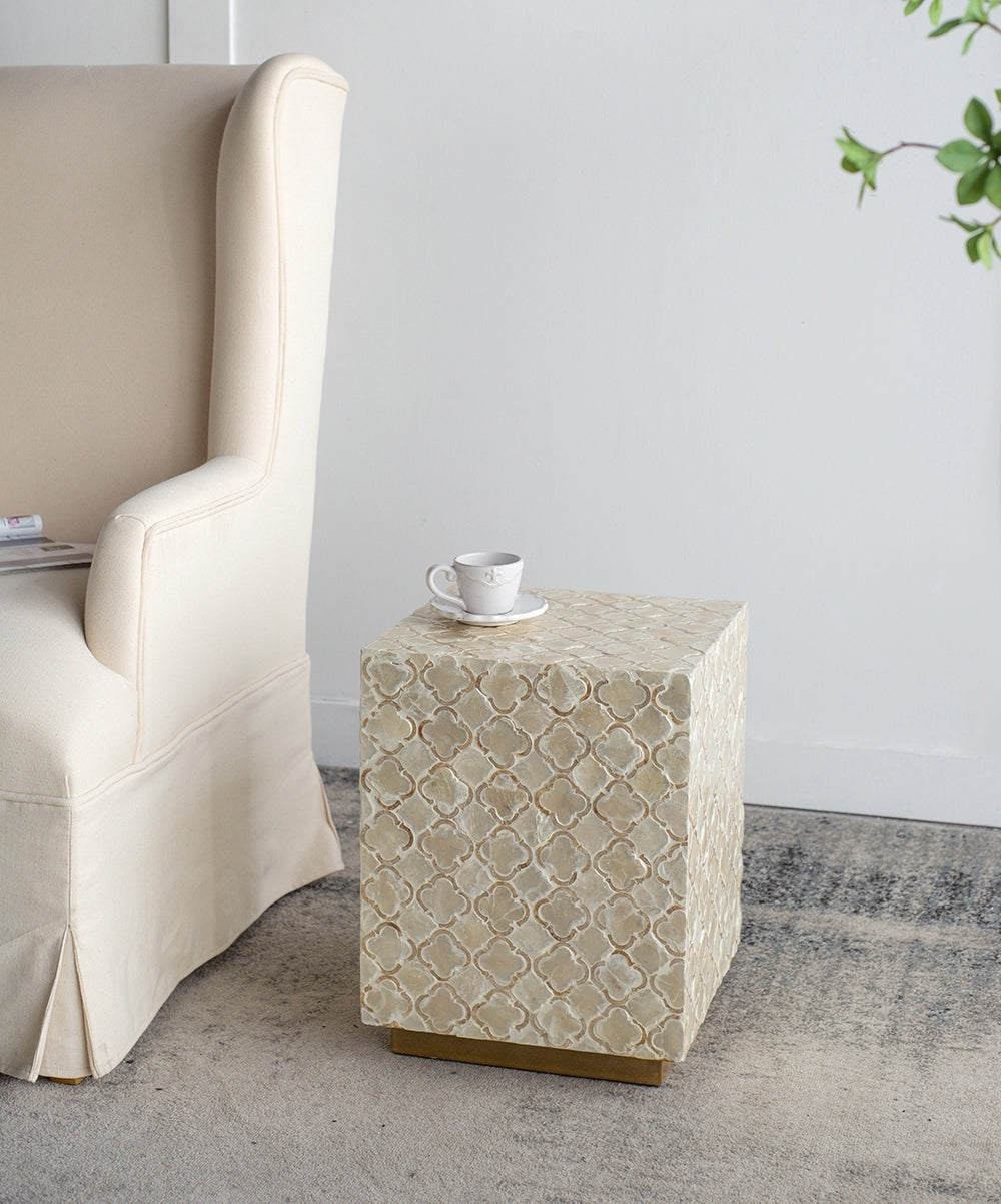 14x14x18' Square Capiz Stool, Cream