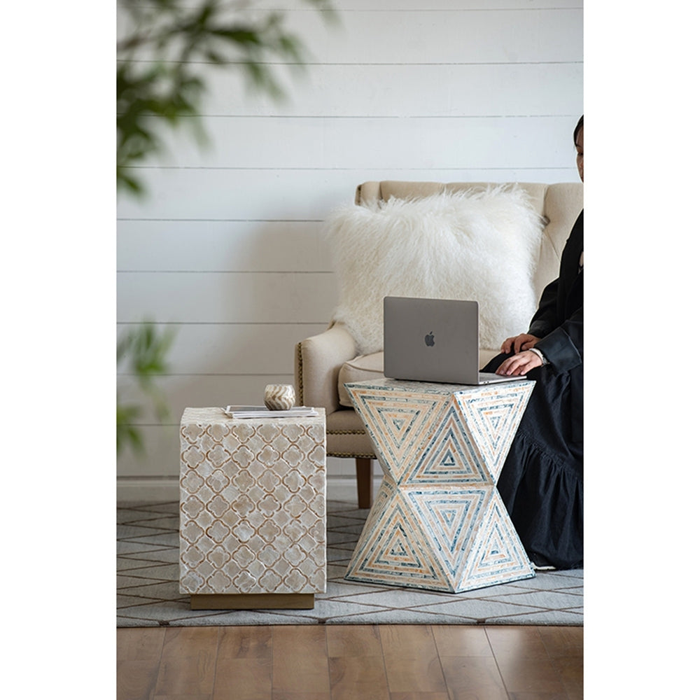 14x14x18' Square Capiz Stool, Cream