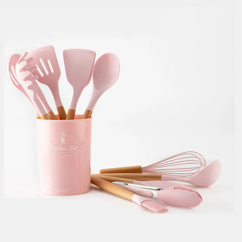 1Pc Psilicone Kitchen Utensils Set Non-Stick Cookware for Kitchen Wooden Handle Spatula Egg Beaters Kitchenware Accessories