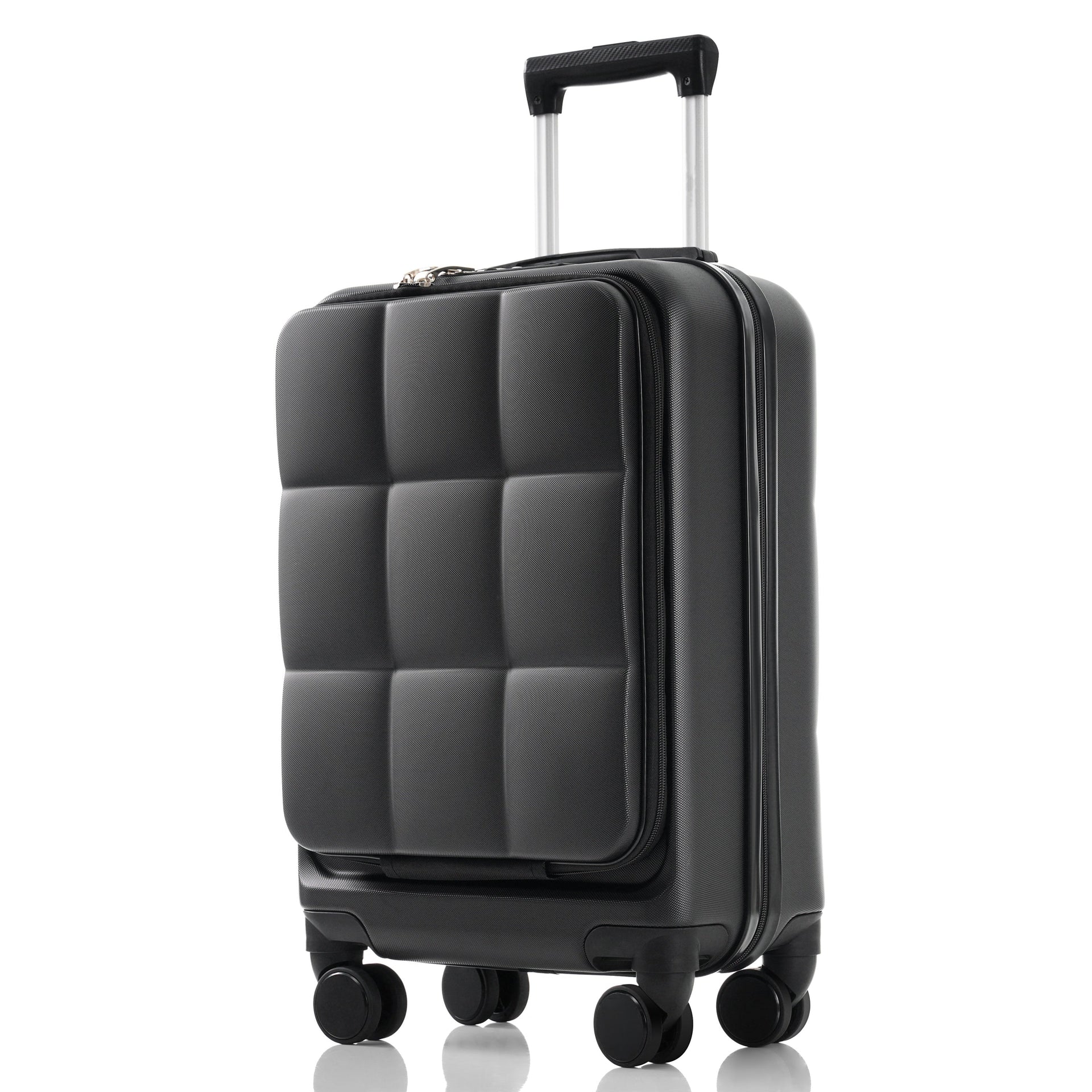 Luggage Sets 3 Piece, 20-inch with USB Port and front opening design, ABS Hard Shell Luggage with Spinner Wheels, Cup Holder, black and brown