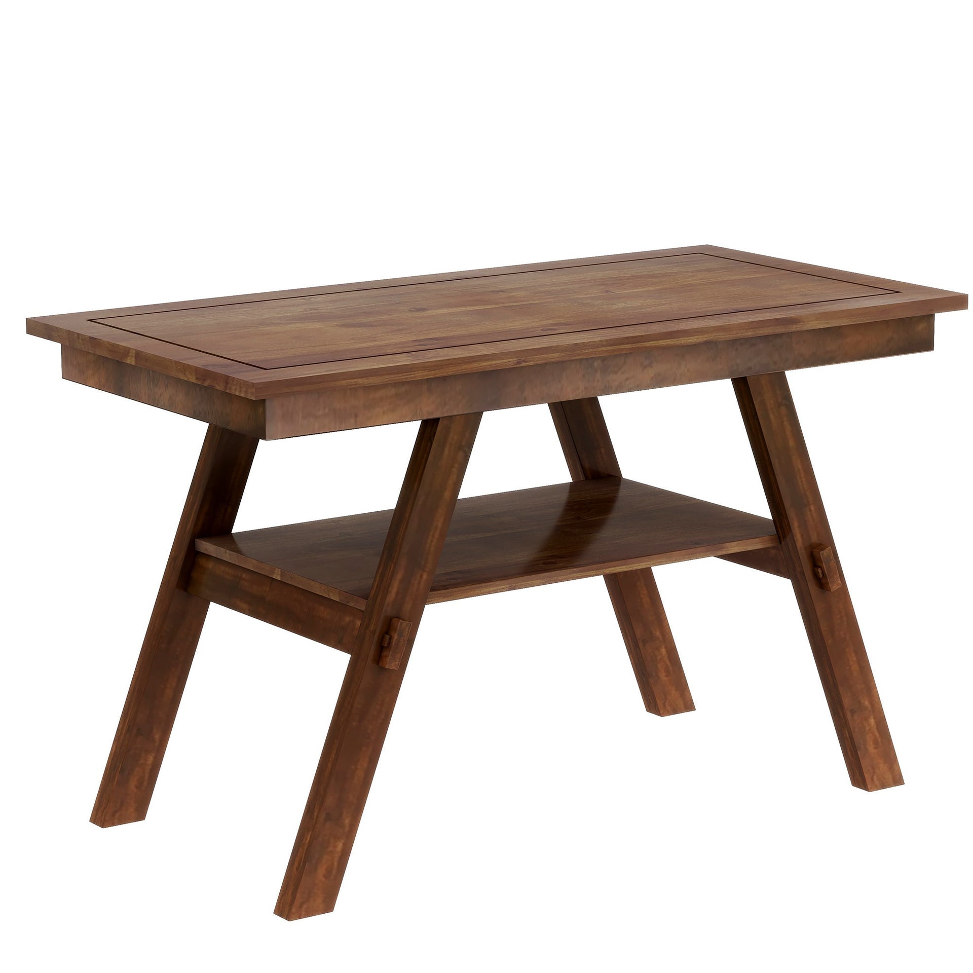 6-Piece Wood Counter Height Dining Table Set with Storage Shelf, Kitchen Table Set with Bench and 4 Chairs,Rustic Style, Walnut+Beige Cushion