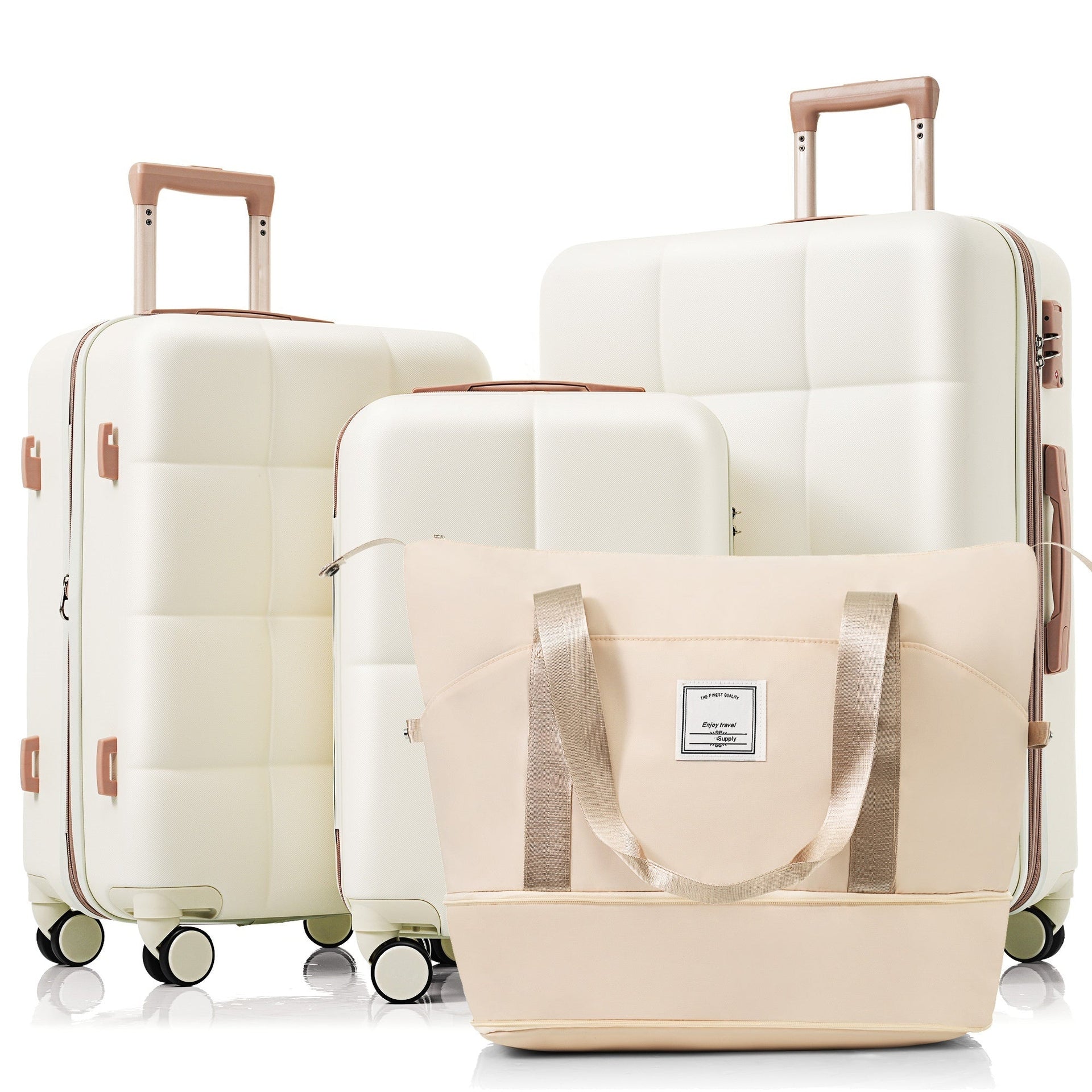 Luggage Sets 4 Piece, 20-inch with USB Port, Expandable ABS Durable Suitcase with Travel Bag, Cup Holder, ABS Hard Shell Luggage with Spinner Wheels, beige