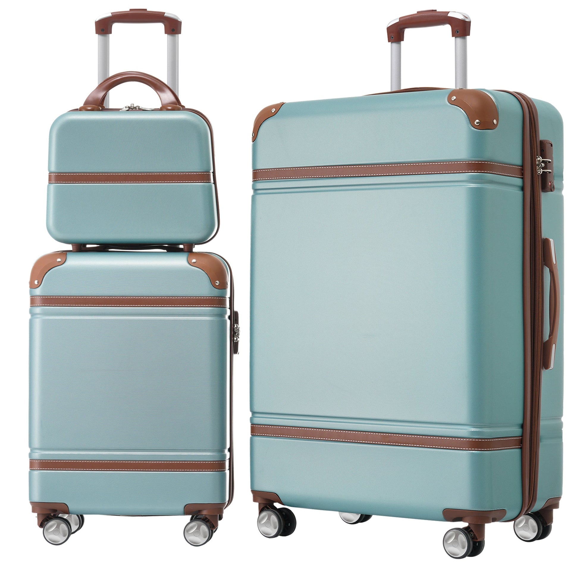 Hardshell Luggage Sets 3 Pieces 20'+28' Luggages and Cosmetic Case Spinner Suitcase with TSA Lock Lightweight,Green