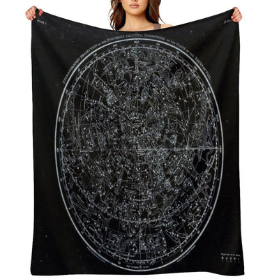 Constellations of The Northern Hemisphere Pale Blue On Black Throw Blanket